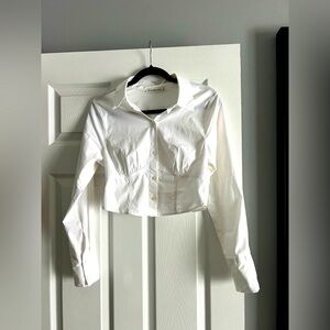 Abercrombie & Fitch White Corset Cropped Button Down Shirt